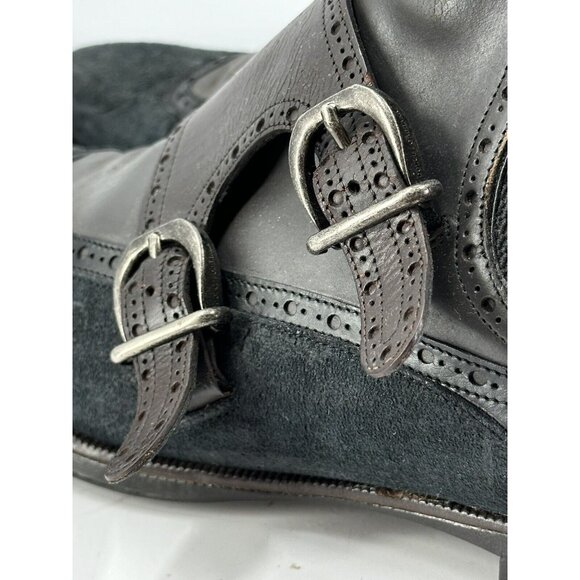 Dolce And Gabbana Double Monk Strap Distressed Suede & Leather Boots Size 11.5-U - Picture 8 of 16